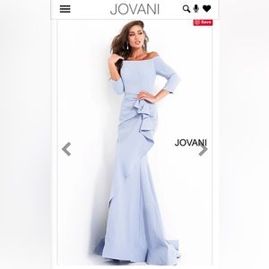 Jovani 00446 Light Blue Sheath Off the Shoulder Evening Dress